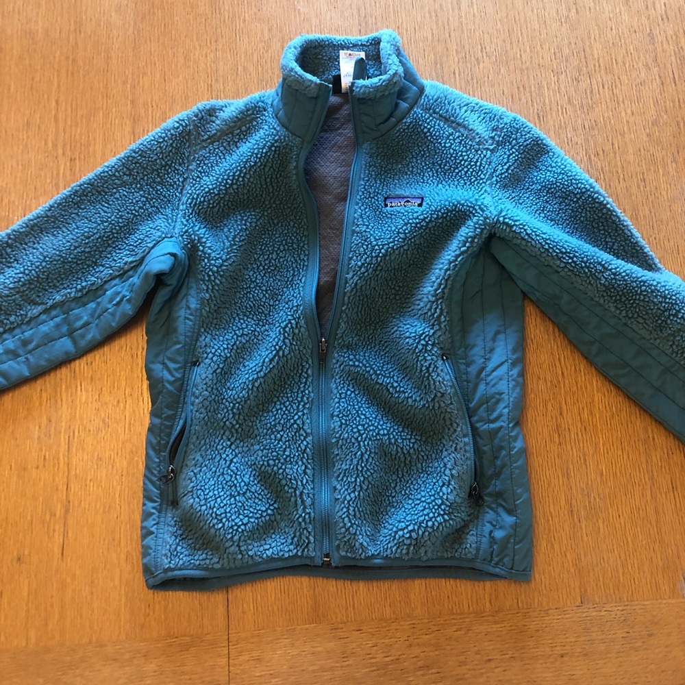 Patagonia fuzzy blue zip up sweater